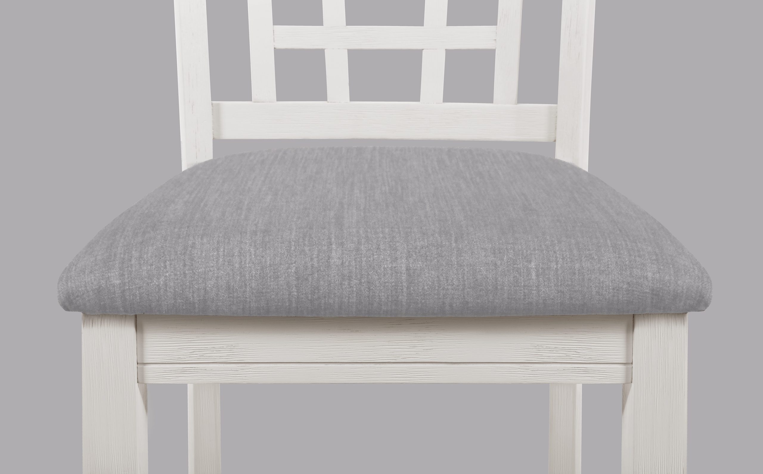 The "Hartwell" Counter-Height Dining Set (#2795CG) in Chalk features a white wooden chair with a soft light gray cushioned seat, shown against a plain light gray background.