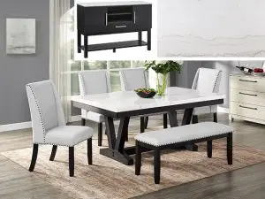 #1319 – The “Vance” Faux Marble Dining Set in Dove Grey