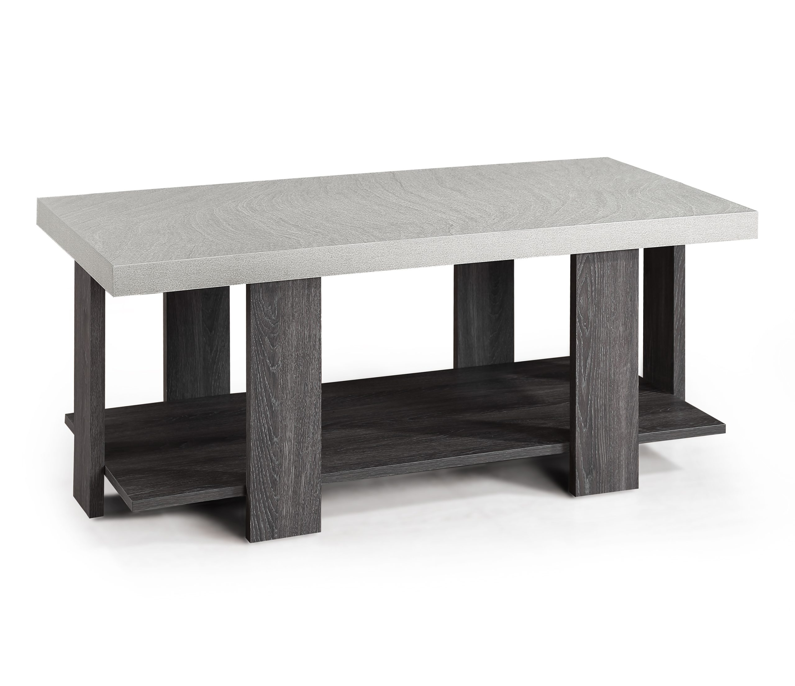 The "Boris" Set #4230 features a modern rectangular coffee table with a light gray tabletop, dark wooden legs, and a lower shelf for added storage.