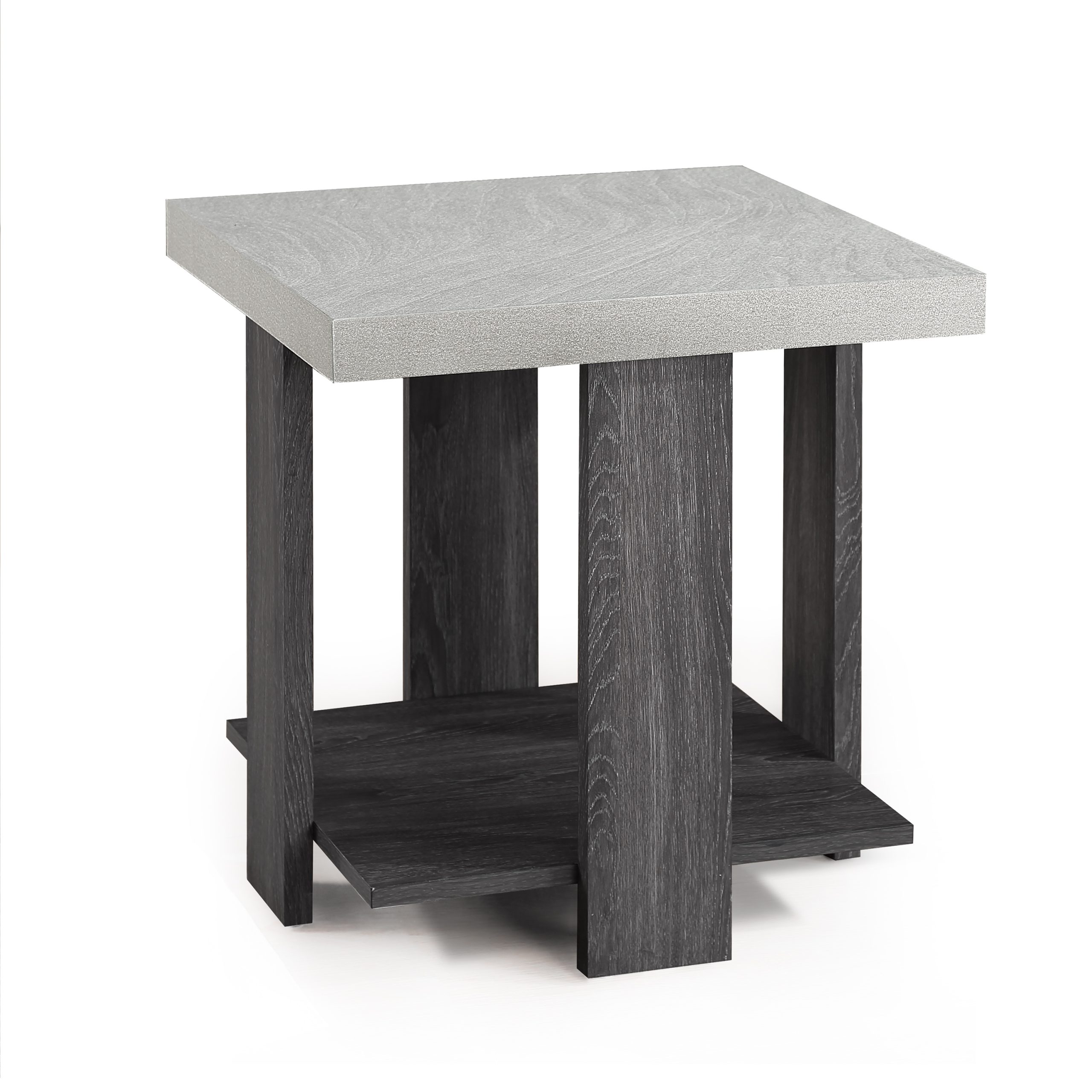The "Boris" Set (#4230) features a modern square side table with a light gray tabletop, sturdy dark wooden legs, and a matching dark lower shelf, shown against a white background.