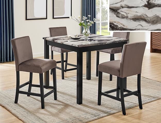 #1715BMBL – The “Lennon” Counter-Height Dining Set in Brown Faux Marble